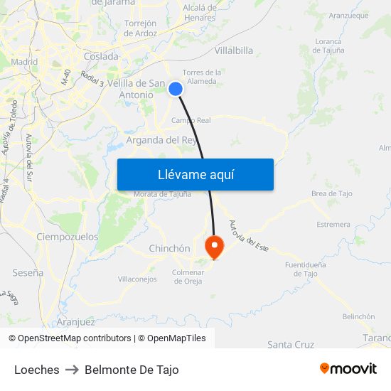 Loeches to Belmonte De Tajo map