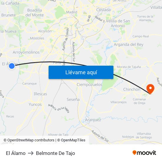El Álamo to Belmonte De Tajo map