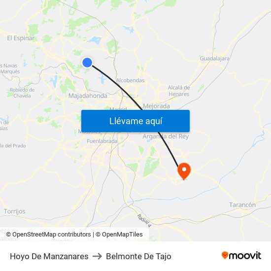Hoyo De Manzanares to Belmonte De Tajo map