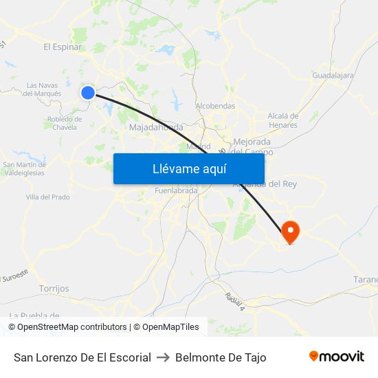 San Lorenzo De El Escorial to Belmonte De Tajo map