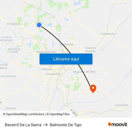Becerril De La Sierra to Belmonte De Tajo map