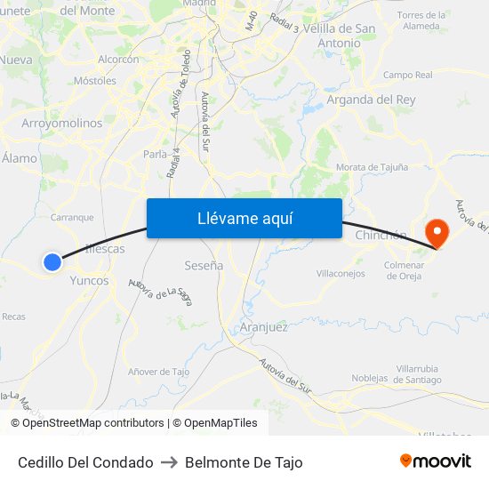 Cedillo Del Condado to Belmonte De Tajo map