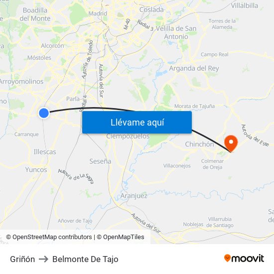 Griñón to Belmonte De Tajo map