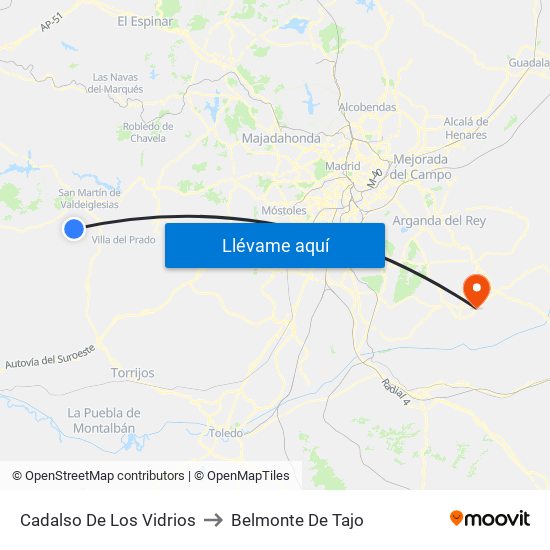 Cadalso De Los Vidrios to Belmonte De Tajo map