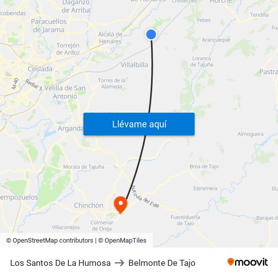 Los Santos De La Humosa to Belmonte De Tajo map