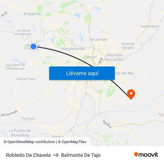 Robledo De Chavela to Belmonte De Tajo map
