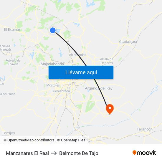 Manzanares El Real to Belmonte De Tajo map