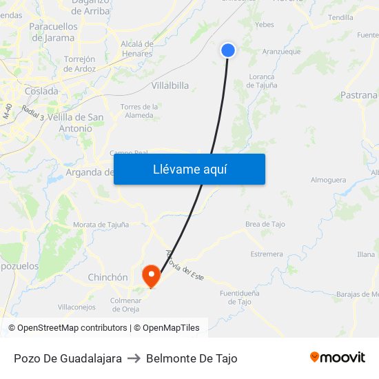 Pozo De Guadalajara to Belmonte De Tajo map