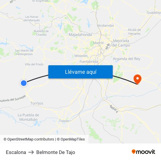 Escalona to Belmonte De Tajo map