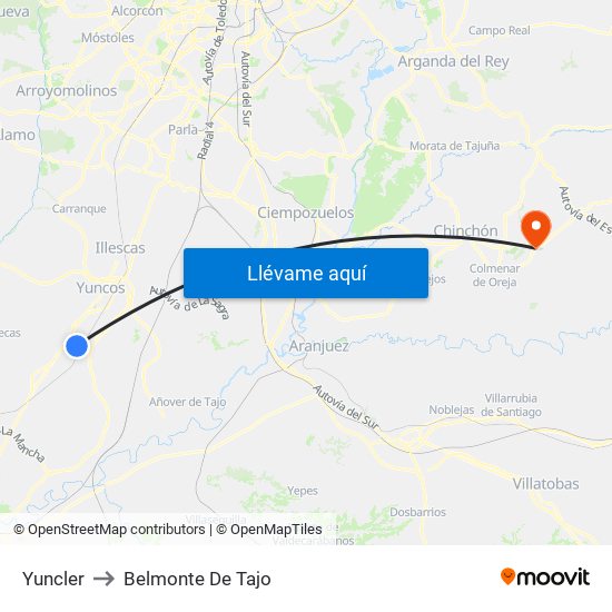 Yuncler to Belmonte De Tajo map