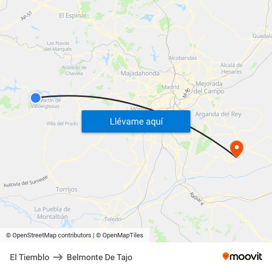 El Tiemblo to Belmonte De Tajo map