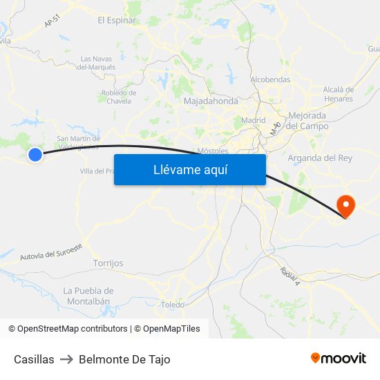 Casillas to Belmonte De Tajo map