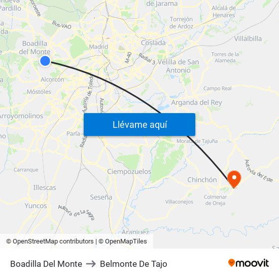 Boadilla Del Monte to Belmonte De Tajo map