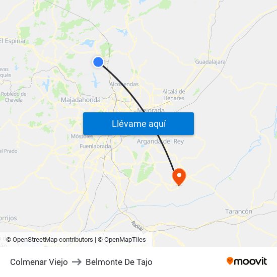 Colmenar Viejo to Belmonte De Tajo map