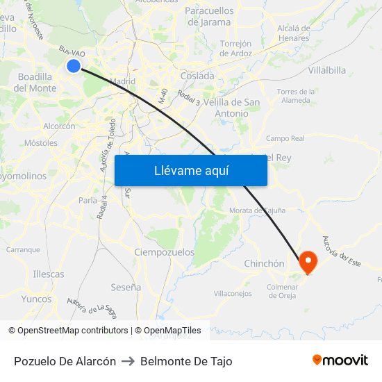 Pozuelo De Alarcón to Belmonte De Tajo map