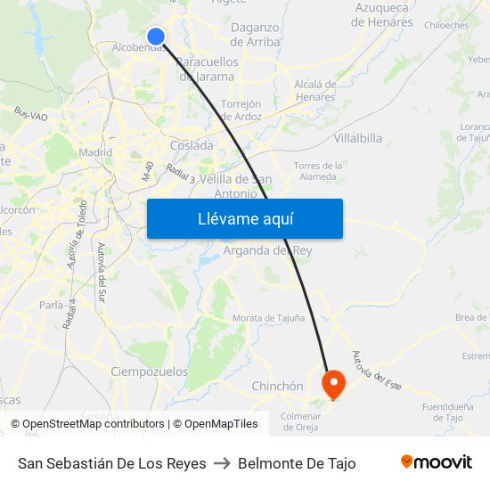 San Sebastián De Los Reyes to Belmonte De Tajo map