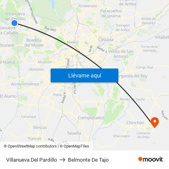 Villanueva Del Pardillo to Belmonte De Tajo map
