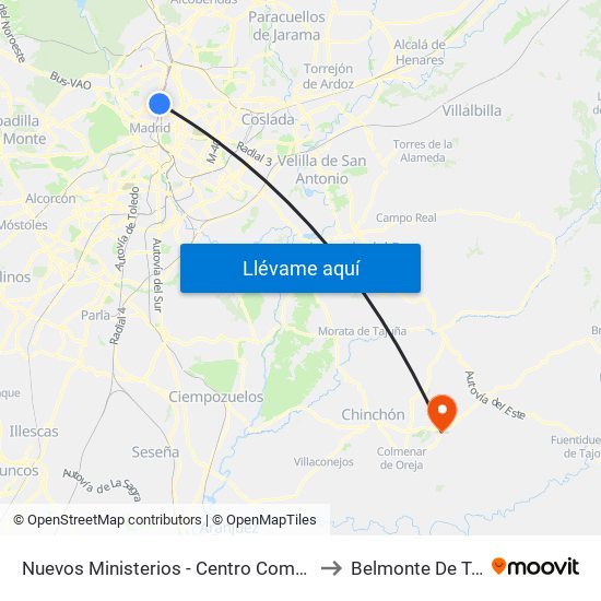 Nuevos Ministerios - Centro Comercial to Belmonte De Tajo map