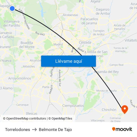 Torrelodones to Belmonte De Tajo map