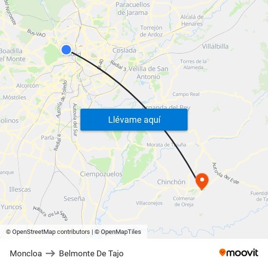 Moncloa to Belmonte De Tajo map