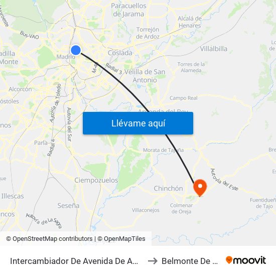 Intercambiador De Avenida De América to Belmonte De Tajo map