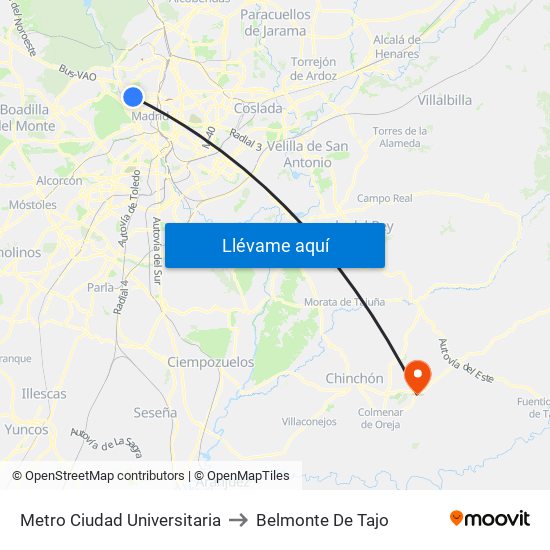 Metro Ciudad Universitaria to Belmonte De Tajo map