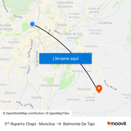 P.º Ruperto Chapí - Moncloa to Belmonte De Tajo map