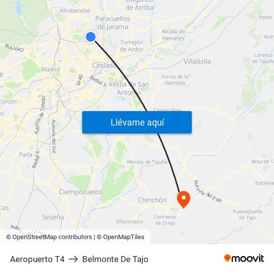 Aeropuerto T4 to Belmonte De Tajo map