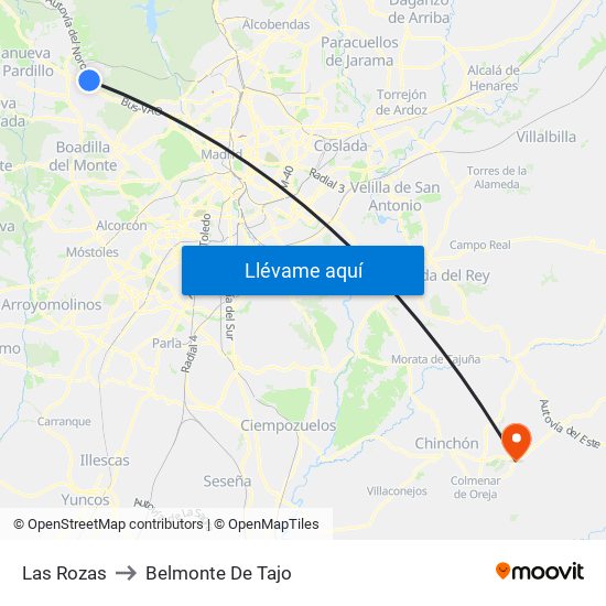 Las Rozas to Belmonte De Tajo map