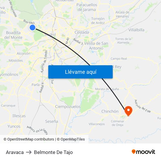 Aravaca to Belmonte De Tajo map