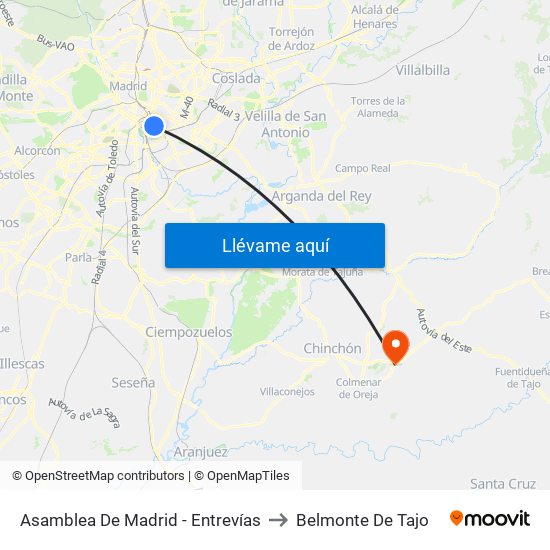 Asamblea De Madrid - Entrevías to Belmonte De Tajo map