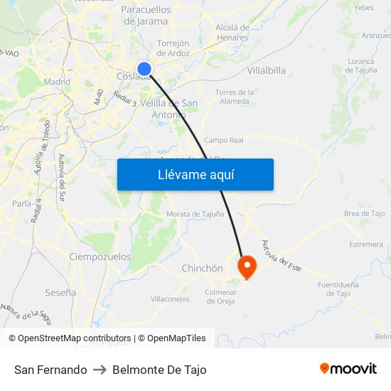 San Fernando to Belmonte De Tajo map
