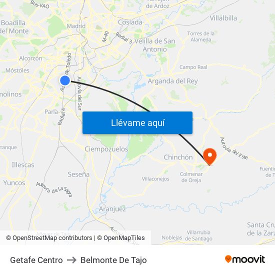 Getafe Centro to Belmonte De Tajo map