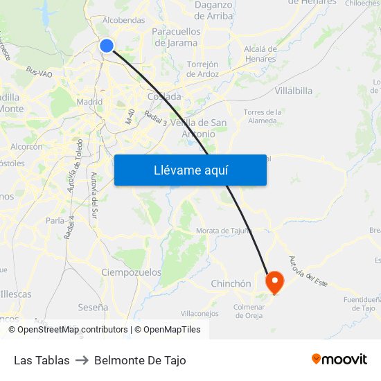 Las Tablas to Belmonte De Tajo map