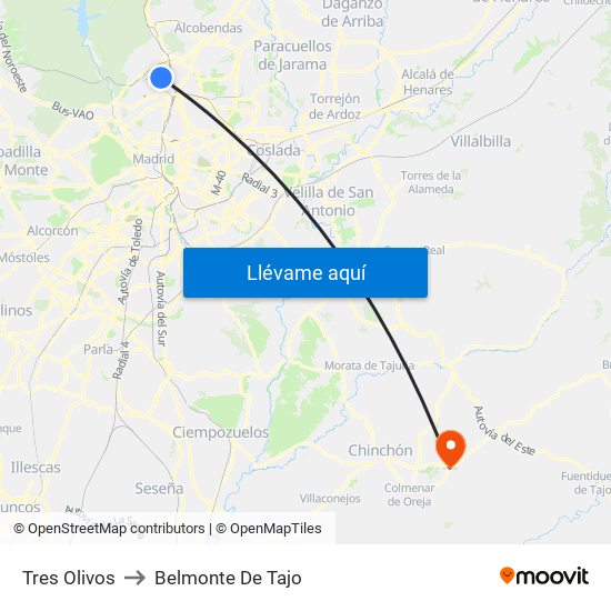 Tres Olivos to Belmonte De Tajo map