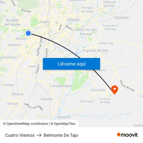 Cuatro Vientos to Belmonte De Tajo map