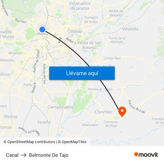 Canal to Belmonte De Tajo map