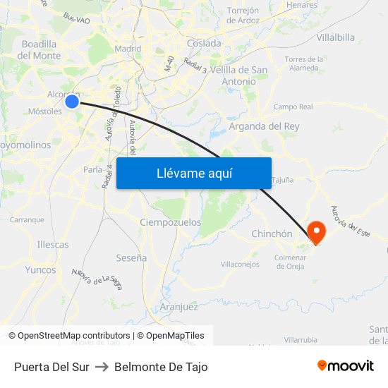 Puerta Del Sur to Belmonte De Tajo map