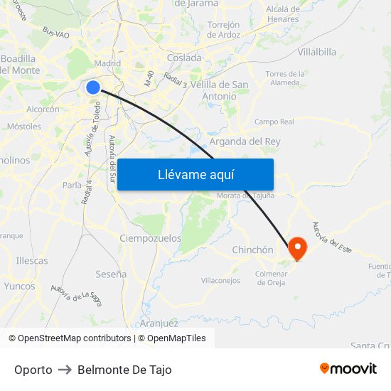 Oporto to Belmonte De Tajo map