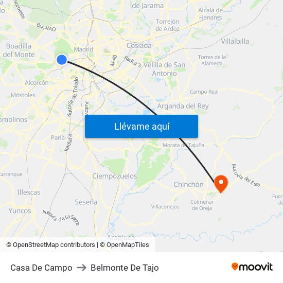 Casa De Campo to Belmonte De Tajo map