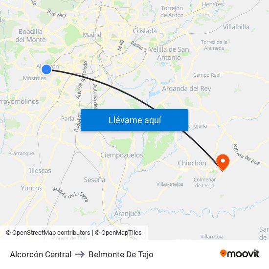 Alcorcón Central to Belmonte De Tajo map