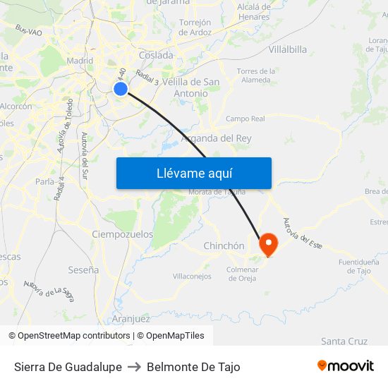 Sierra De Guadalupe to Belmonte De Tajo map