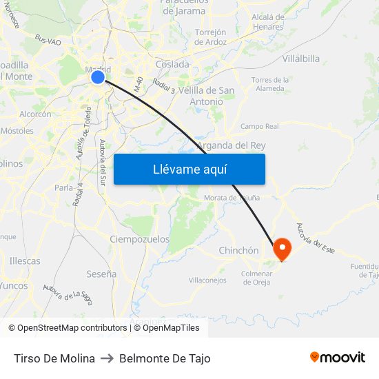 Tirso De Molina to Belmonte De Tajo map