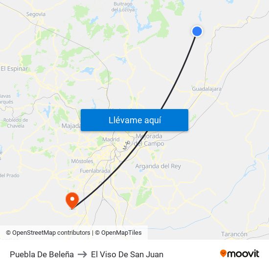 Puebla De Beleña to El Viso De San Juan map