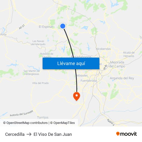 Cercedilla to El Viso De San Juan map