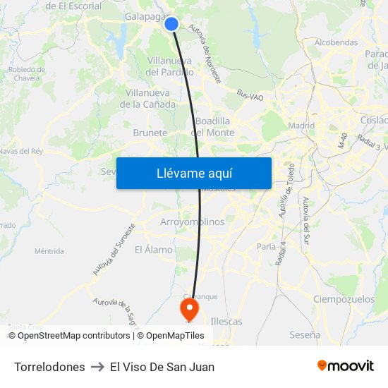 Torrelodones to El Viso De San Juan map
