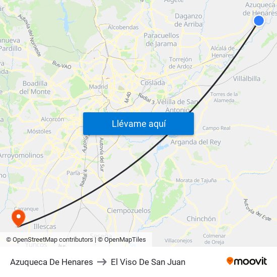 Azuqueca De Henares to El Viso De San Juan map