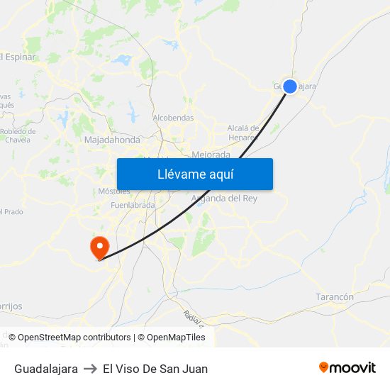 Guadalajara to El Viso De San Juan map