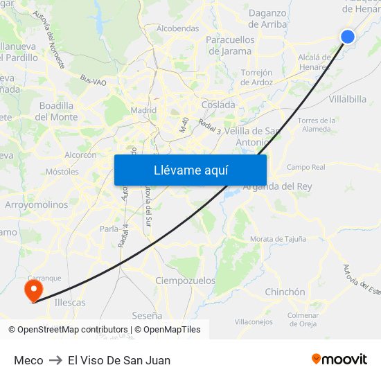Meco to El Viso De San Juan map