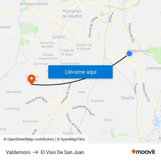 Valdemoro to El Viso De San Juan map